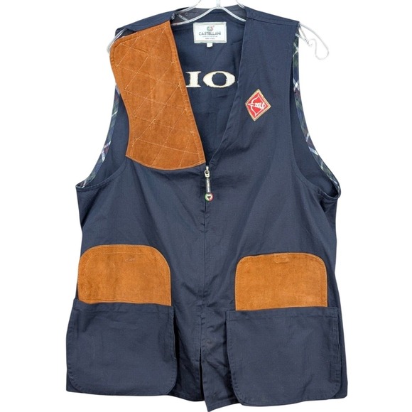 Castellani Shooting Hunting Vest Men's Navy Brown Cotton Italian Gorpcore Size L - Picture 1 of 10